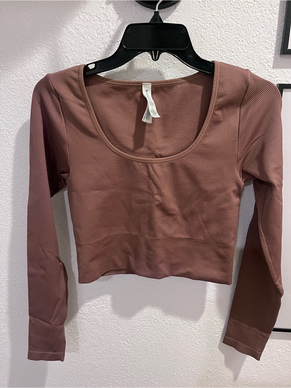 Athleta Ribbed Long-Sleeve Scoop Crop Top - Mauve Brown
